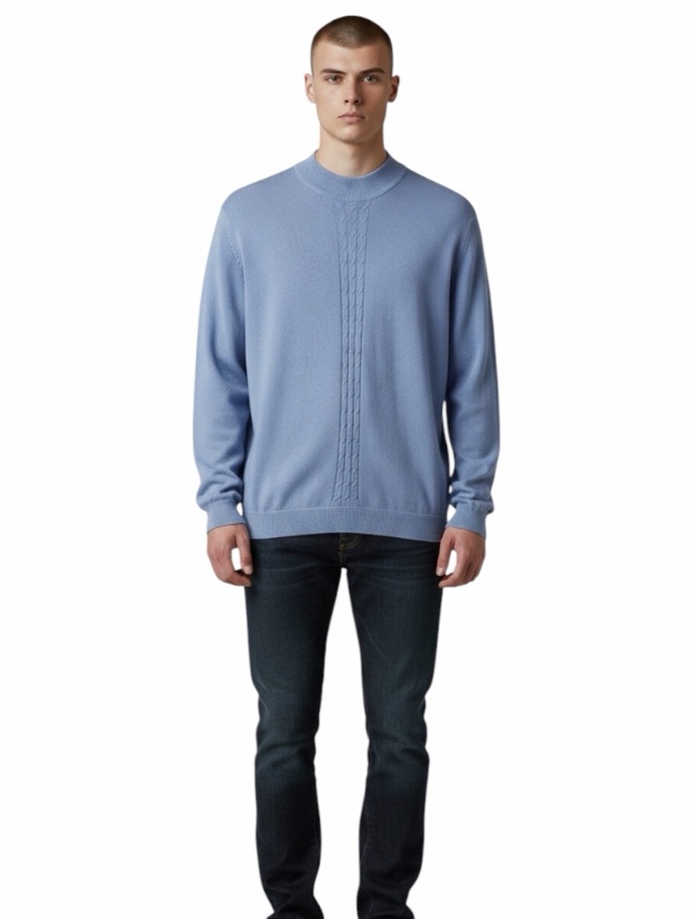 Bachrach Silk Cashmere Sweater Mens Light Bleu Pullover Lightweight Mock Neck